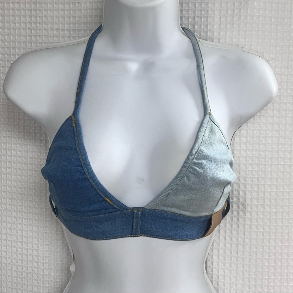 Two-Tone ladies Denim Halter Crop Top size large (NWT)